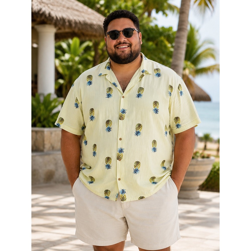 Banana Republic Mens XXL Pineapple Print Hawaiian Camp Shirt Resort Vacation‎